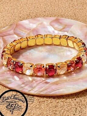Red Red Velvet Cake Premium Crystals On Stretchy Bracelet Gold Plated